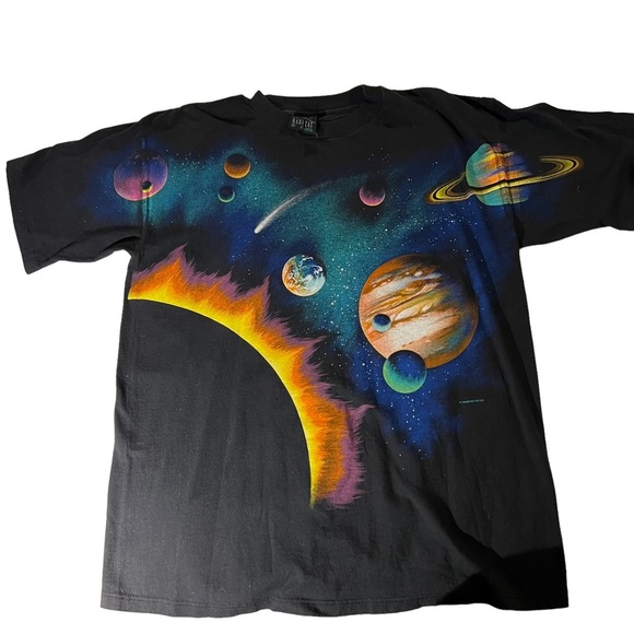 Vintage Other - Vintage 90s Habitat Solar System Tee Mens XL Black Crewneck Graphic Short Sleeve